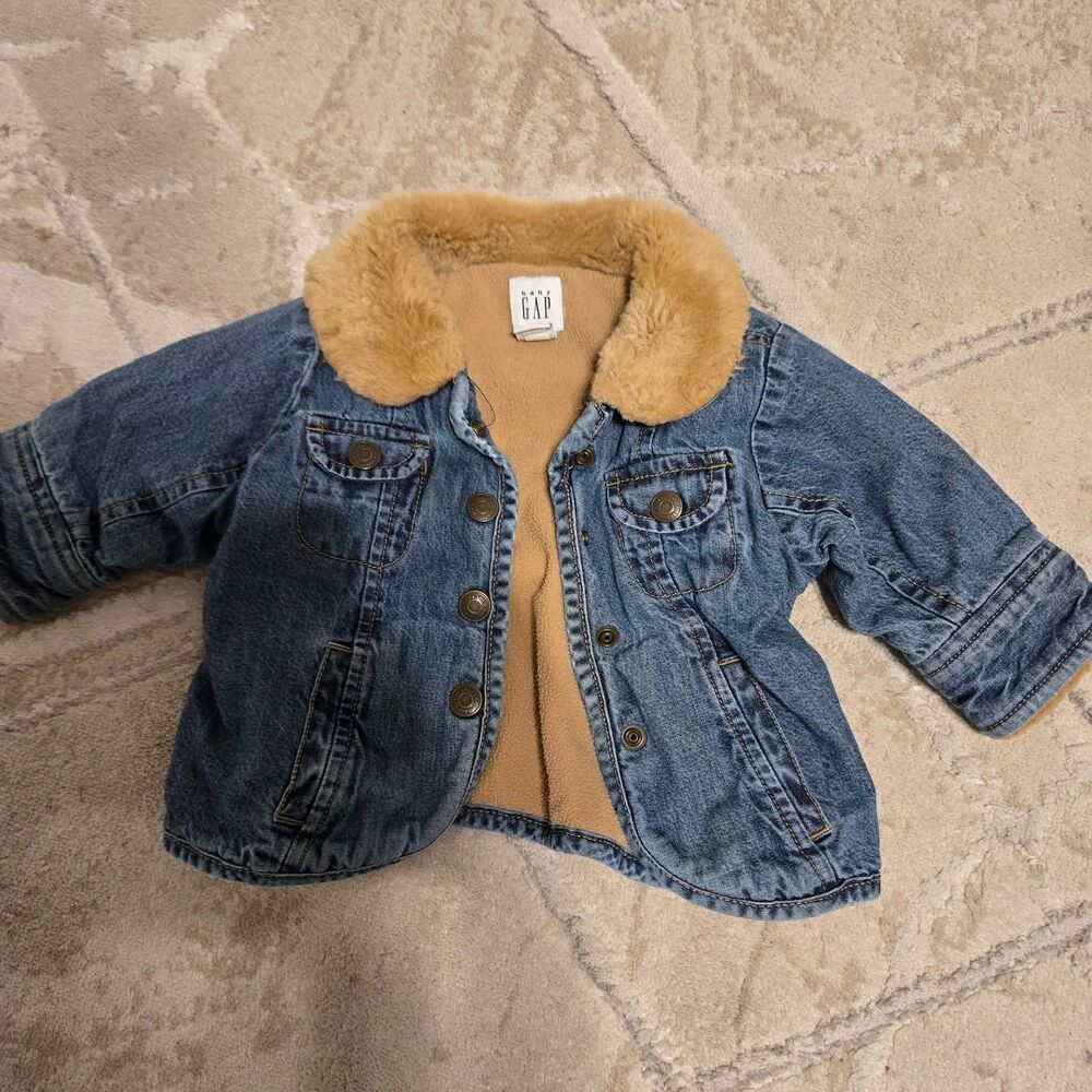 Baby Gap Denim Sherpa Jacket Vintage 2008 6 Months Jean Coat Fleece Lined